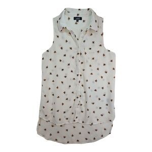 Label Rachel Roy Bee Print Button Down Sleeveless High Low Tunic Top Sz M